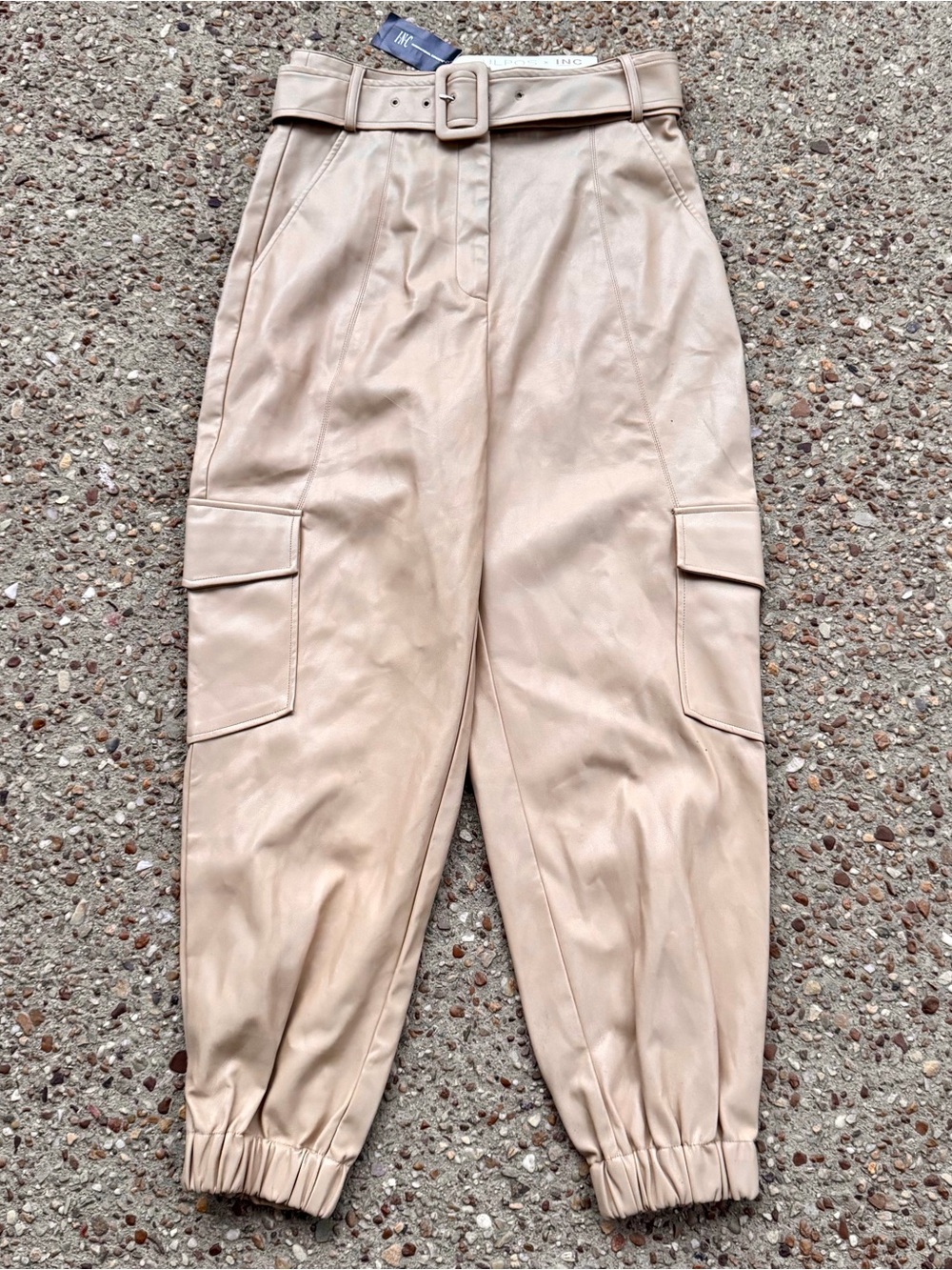 NWT Culpos x INC Faux Leather Khaki Cargo Pants Size 8